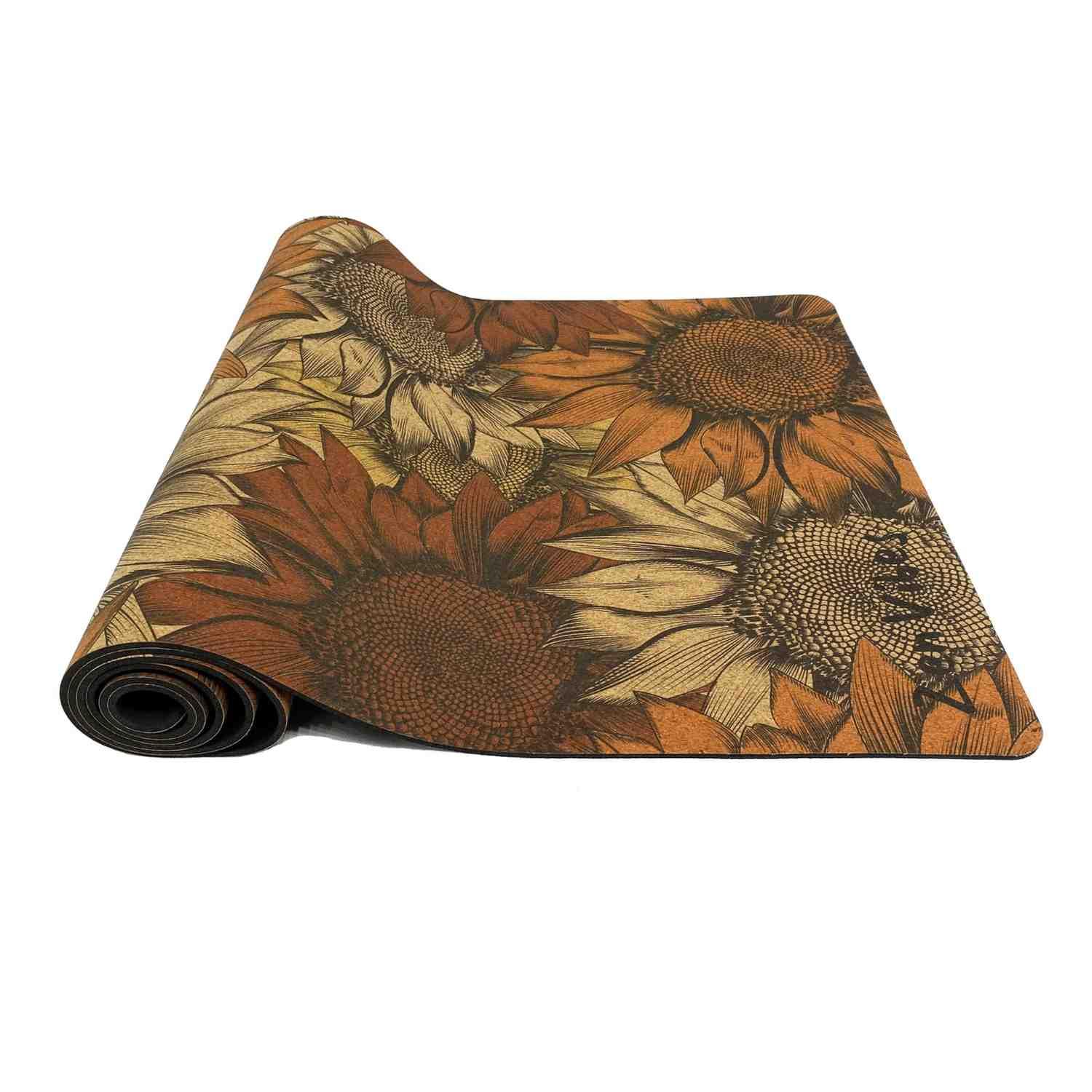 Comfort Cork Yoga Mat 5mm -Handdrawn Sunflower - Zenvibes
