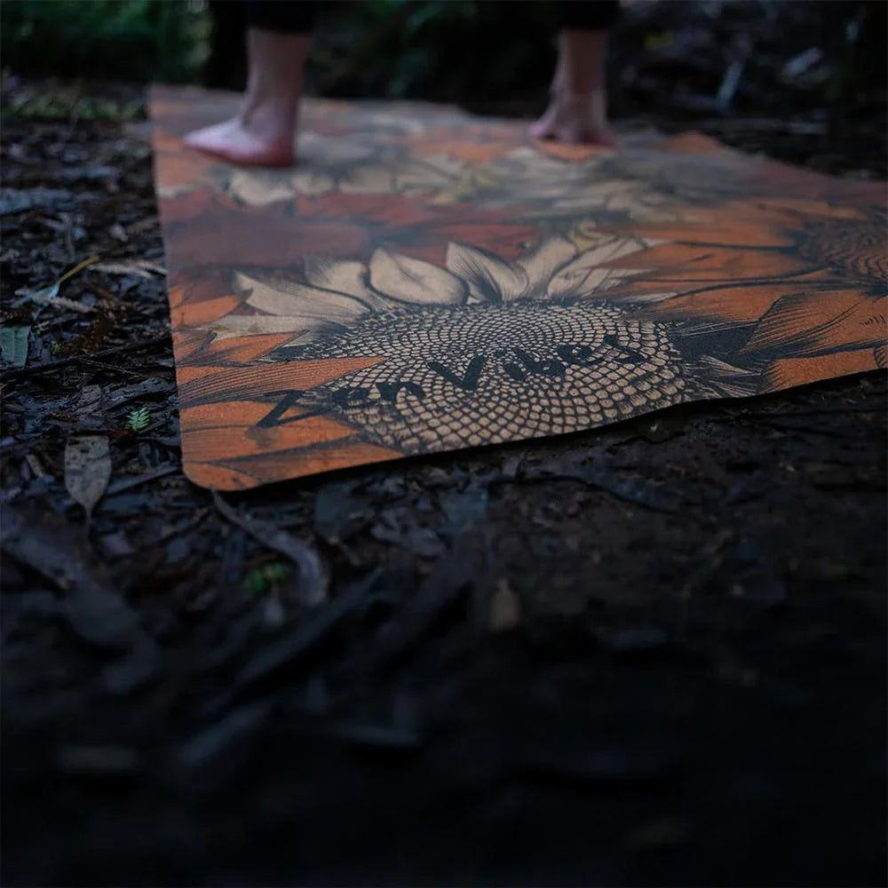 Comfort Cork Yoga Mat 5mm -Handdrawn Sunflower - Zenvibes