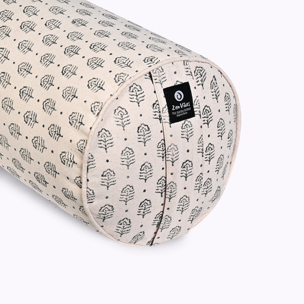 Round Yoga Bolster – Floral Grace, Handcrafted & Artisan-Made