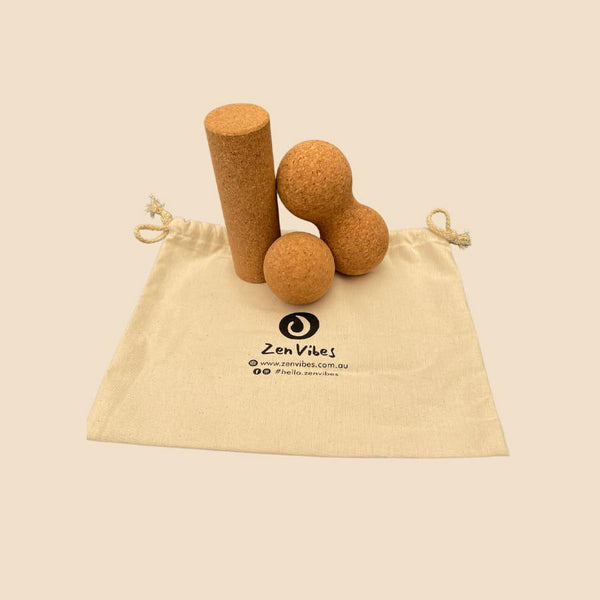 100% Natural Cork Massage Kit | Cork Ball, Peanut & Mini Roller - Zenvibes
