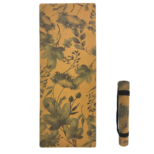 Premium Cork Yoga Mat with Rubber Back | Water Colour - Floral | 4.5 mm - Zenvibes