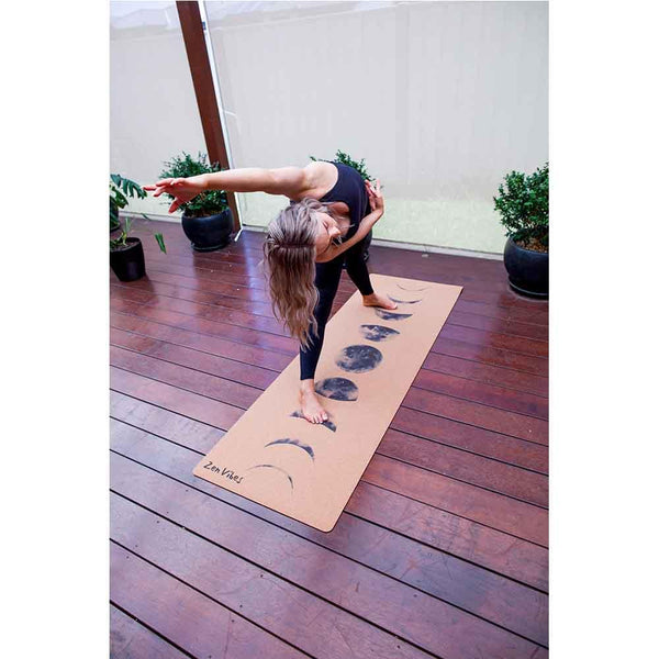 Premium Cork Yoga Mat with Rubber Back | Moon Phase | 4.5 mm - Zenvibes