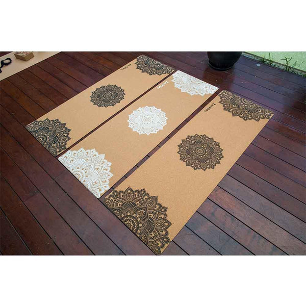 Premium Cork Yoga Mat with Rubber Back | Ornamental Treo Mandala - White | 4.5 mm - Zenvibes