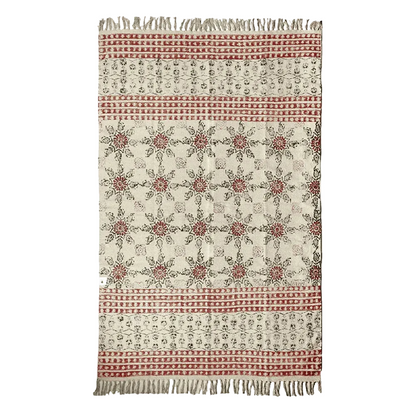 XXL Organic Cotton Handmade Block Print Rug- Floral Canvas