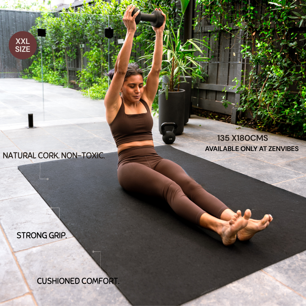 XXL Extra Large Size Cork YogaMat -Classic Black  | 135 X 180cms
