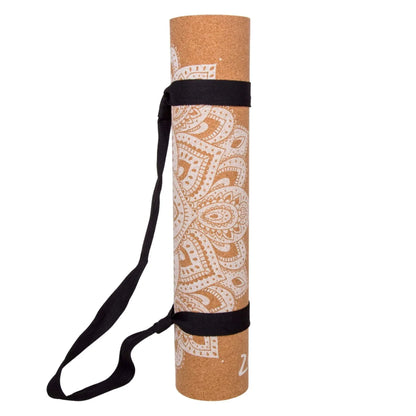 Comfort Cork Yoga Mat 5mm - Ornamental Treo Mandala (White) - Zenvibes