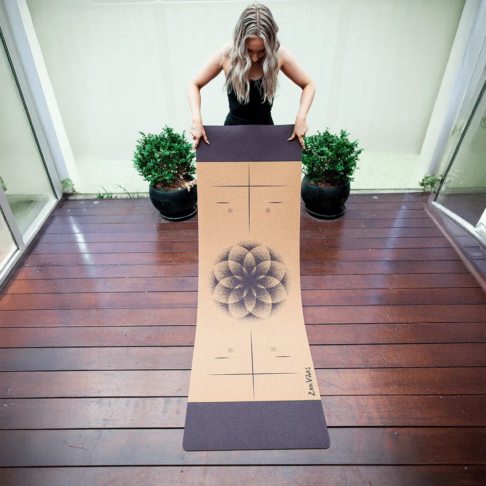 Comfort Cork Yoga Mat 5mm -Flower Of Life Elements - Zenvibes