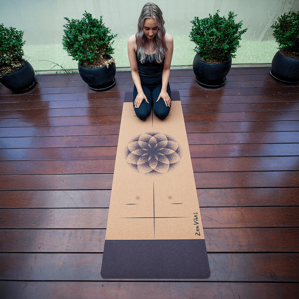 Comfort Cork Yoga Mat 5mm -Flower Of Life Elements