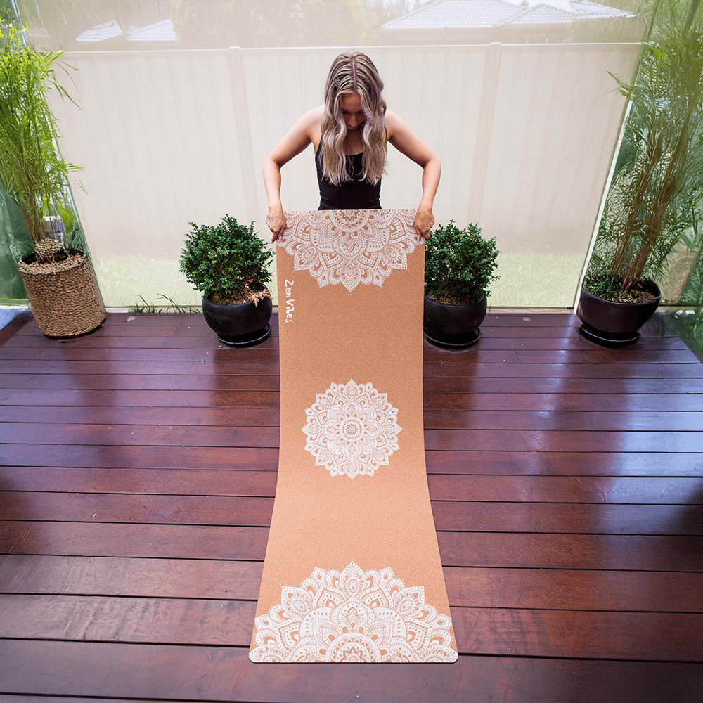 Comfort Cork Yoga Mat 5mm - Ornamental Treo Mandala  (White)