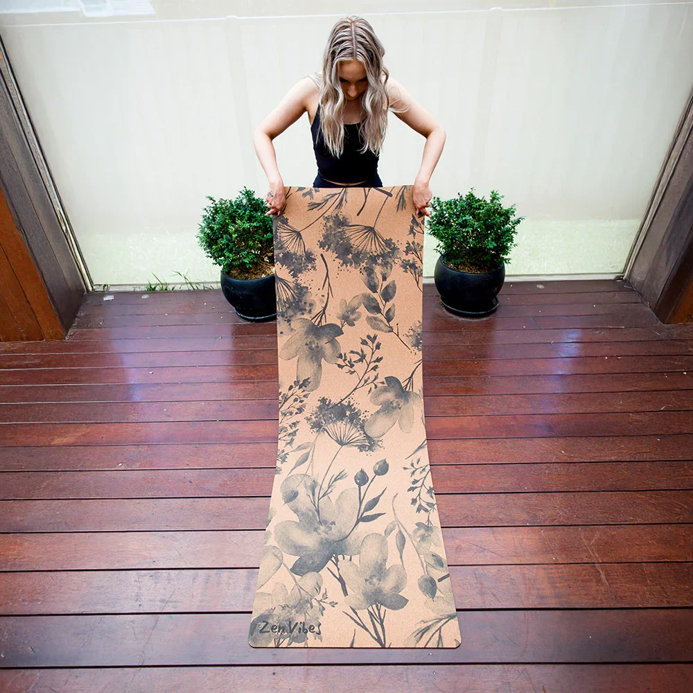 Comfort Cork Yoga Mat 5mm - Blooming Water Colour - Zenvibes