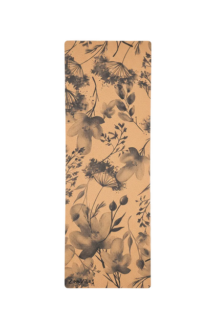 Travel 2mm Cork Yoga Mat -  Blooming Water Colour
