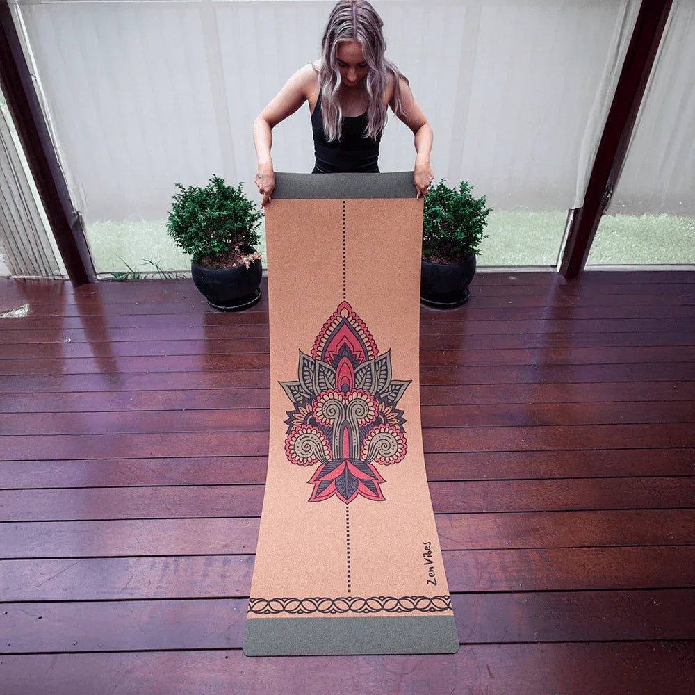 Essential Bundle – Comfort Cork Yoga Mat 5mm Ethnic Mandala