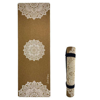 Comfort Cork Yoga Mat 5mm - Ornamental Treo Mandala (White) - Zenvibes