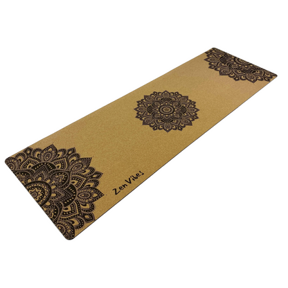 Comfort Cork Yoga Mat 5mm - Ornamental Treo Mandala ( Black)