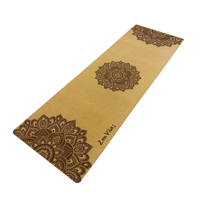Comfort Cork Yoga Mat 5mm - Ornamental Treo Mandala  (Brown)