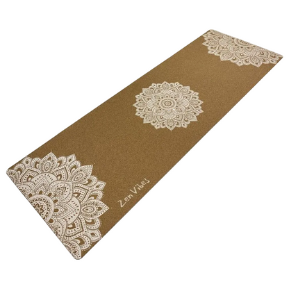 Comfort Cork Yoga Mat 5mm - Ornamental Treo Mandala  (White)