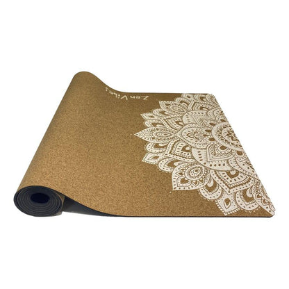 Comfort Cork Yoga Mat 5mm - Ornamental Treo Mandala (White) - Zenvibes
