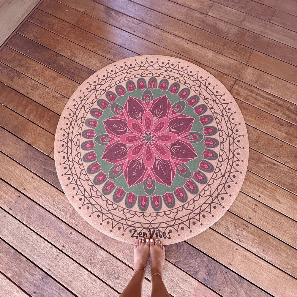 Premium Round Cork Yoga Mat –Mindful Living 135cms - Zenvibes