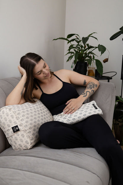 Cotton Heat Pillow – Floral Grace Block Print, Handcrafted & Artisan-Made – Lavender & Flaxseed Filling
