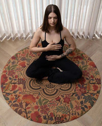 Premium Round Cork Yoga Mat – Ornamental Mandala 135cms
