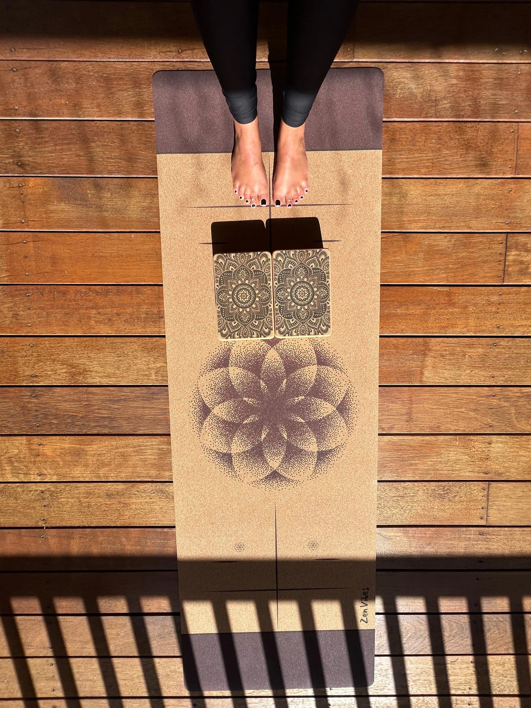 100% Natural Cork Printed Block - Mandala Black - Pair - Zenvibes