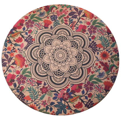 Premium Round Cork Yoga Mat – Ornamental Mandala 135cms