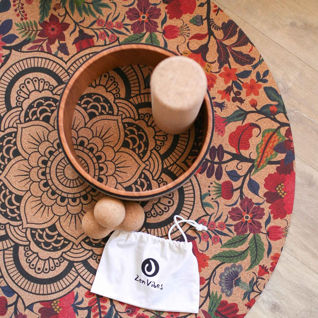 Premium Round Cork Yoga Mat – Ornamental Mandala 135cms - Zenvibes