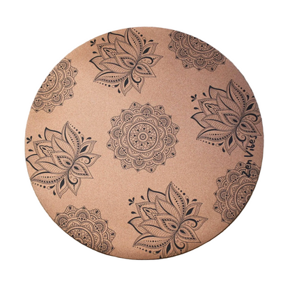 Premium Round Cork Yoga Mat – Sacred Lotus 135cms