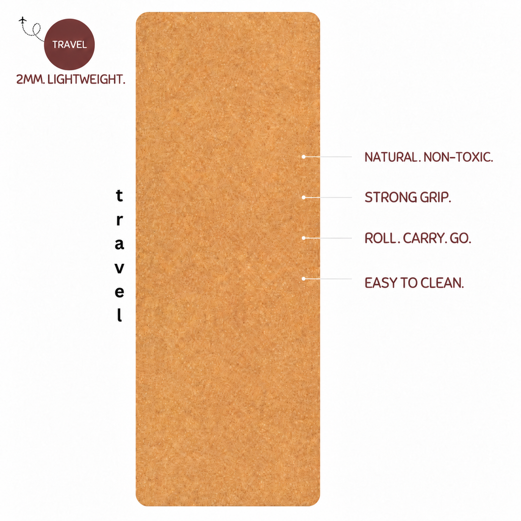 Travel 2mm Cork Yoga Mat - Plain & Minimilist