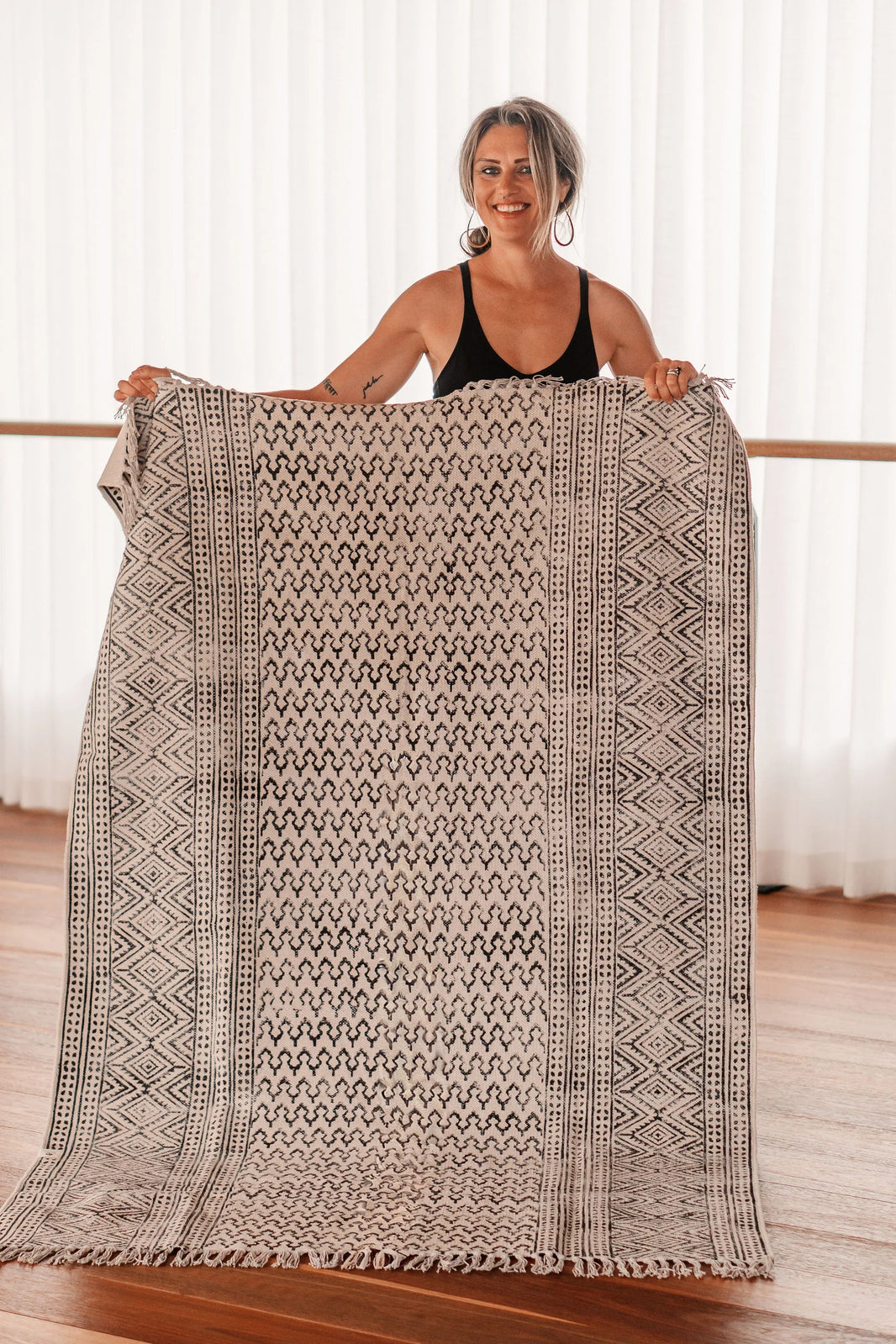 XXL Organic Cotton Handmade Block Print Rug– Graphite Grove