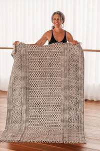 XXL Organic Cotton Handmade Block Print Rug– Graphite Grove