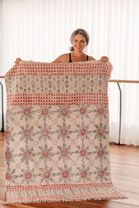 XXL Organic Cotton Handmade Block Print Rug- Floral Canvas