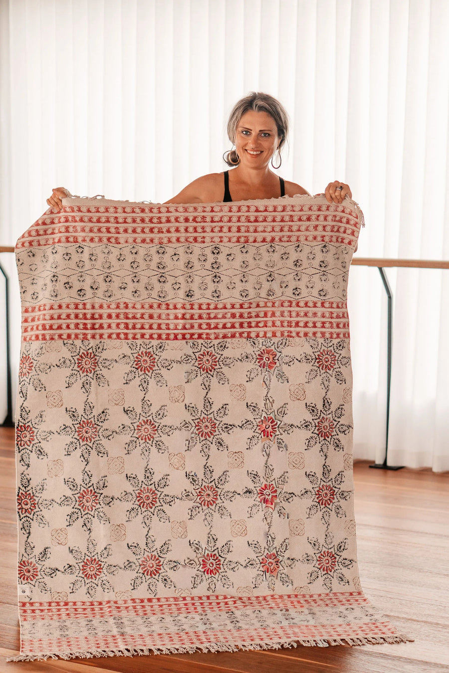 XXL Organic Cotton Handmade Block Print Rug- Floral Canvas