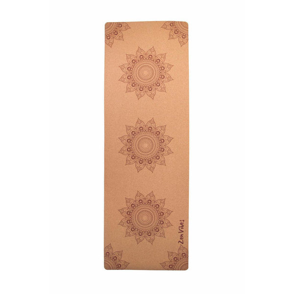 Premium Cork Yoga Mat with Rubber Back | Decorative Floral Mandala - Brick | 4.5 mm - Zenvibes