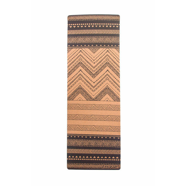 Premium Cork Yoga Mat with Rubber Back | Tribal Geometry - Black | 4.5 mm - Zenvibes