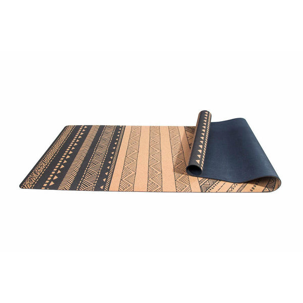 Premium Cork Yoga Mat with Rubber Back | Tribal Geometry - Black | 4.5 mm - Zenvibes