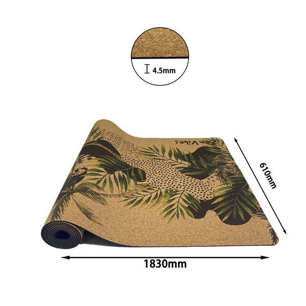 Premium Cork Yoga Mat with Rubber Back | Tropical Palm Abstract - Green | 4.5 mm - Zenvibes