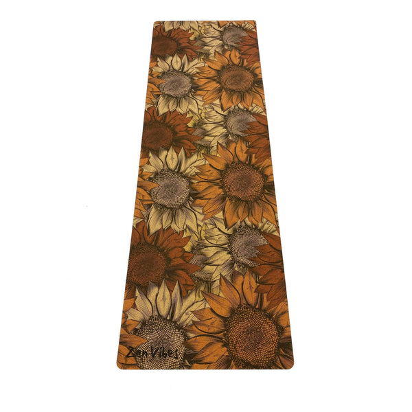 Premium Cork Yoga Mat with Rubber Back | Handdrawn Sunflower | 4.5 mm - Zenvibes