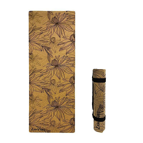 Premium Cork Yoga Mat with Rubber Back | Line Drawn Flowers | 4.5 mm - Zenvibes