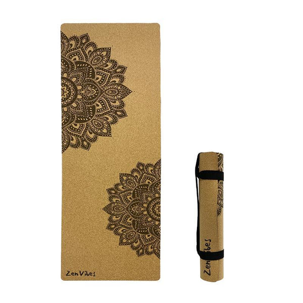 Premium Cork Yoga Mat with Rubber Back | Mandala - Brown | 4.5 mm - Zenvibes