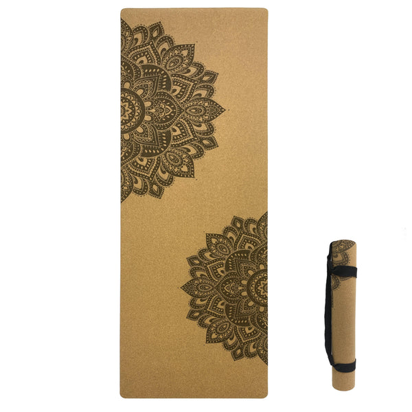 Premium Cork Yoga Mat with Rubber Back | Mandala - Black | 4.5 mm - Zenvibes