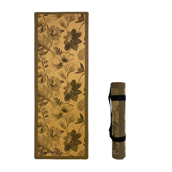 Premium Cork Yoga Mat with Rubber Back | Monochrome Botanicals | 4.5 mm - Zenvibes