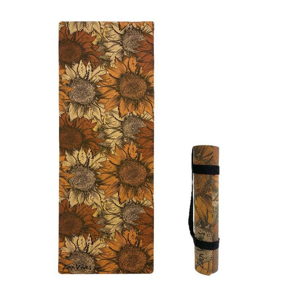 Premium Cork Yoga Mat with Rubber Back | Handdrawn Sunflower | 4.5 mm - Zenvibes