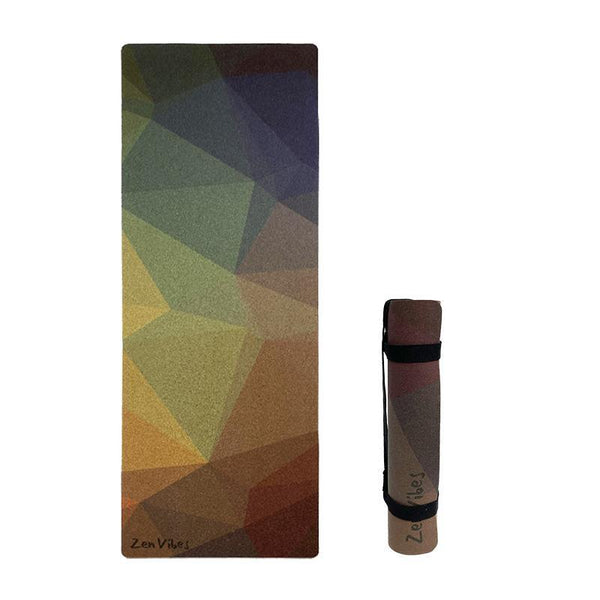 Premium Cork Yoga Mat with Rubber Back | Polygon Abstract | 4.5 mm - Zenvibes