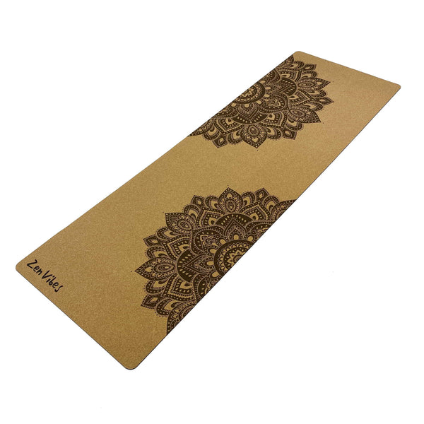 Premium Cork Yoga Mat with Rubber Back | Mandala - Brown | 4.5 mm - Zenvibes