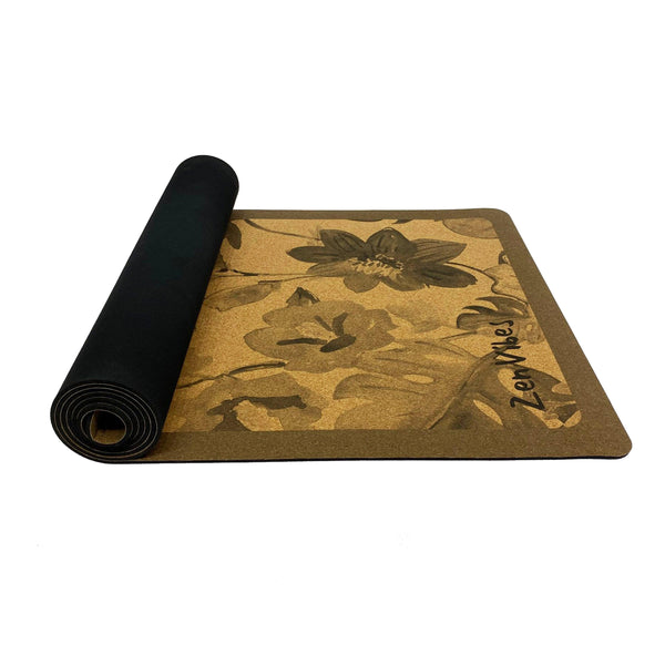 Premium Cork Yoga Mat with Rubber Back | Monochrome Botanicals | 4.5 mm - Zenvibes