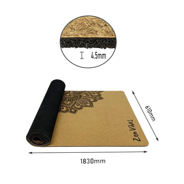 Premium Cork Yoga Mat with Rubber Back | Mandala - Brown | 4.5 mm - Zenvibes