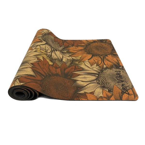Premium Cork Yoga Mat with Rubber Back | Handdrawn Sunflower | 4.5 mm - Zenvibes