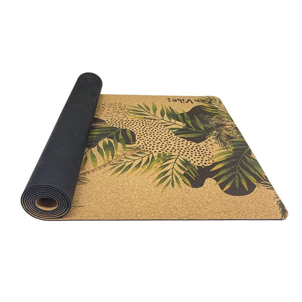 Premium Cork Yoga Mat with Rubber Back | Tropical Palm Abstract - Green | 4.5 mm - Zenvibes