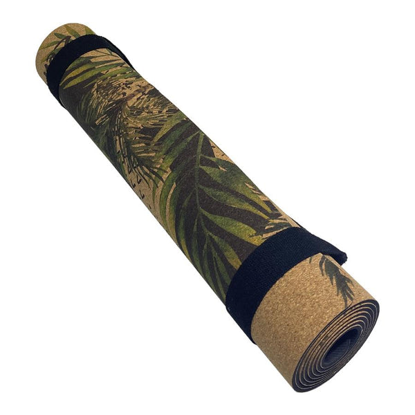 Premium Cork Yoga Mat with Rubber Back | Tropical Palm Abstract - Green | 4.5 mm - Zenvibes